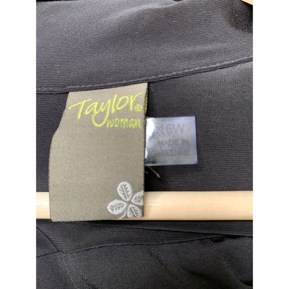 Taylor 16W Plus Black Jersey Knit Maxi Dress Collared Lace Trim RX10458 NWT - Picture 5 of 10